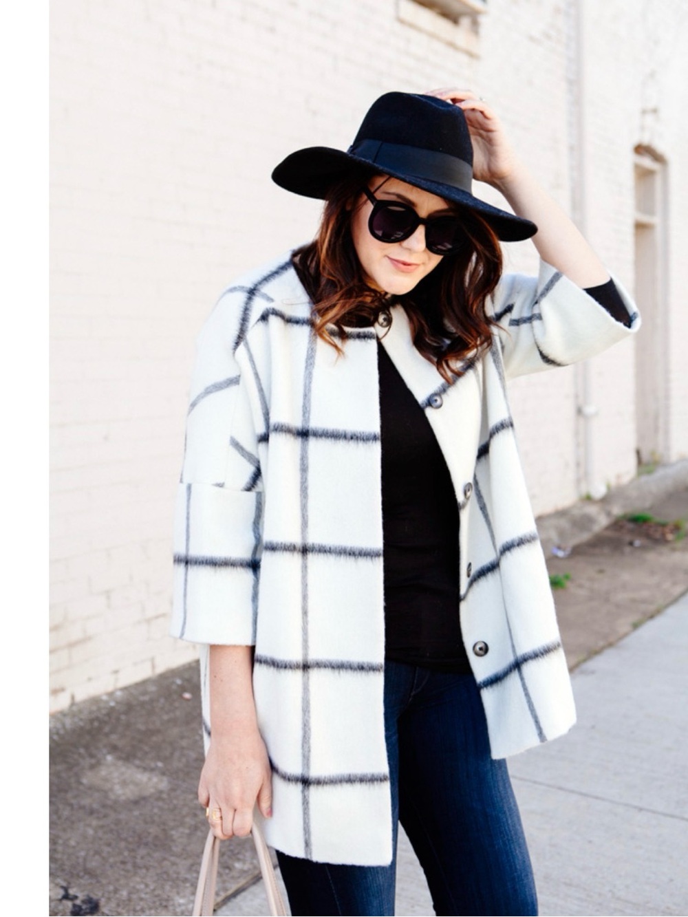 Helene Berman London Black and White Windowpane Coat Size XS